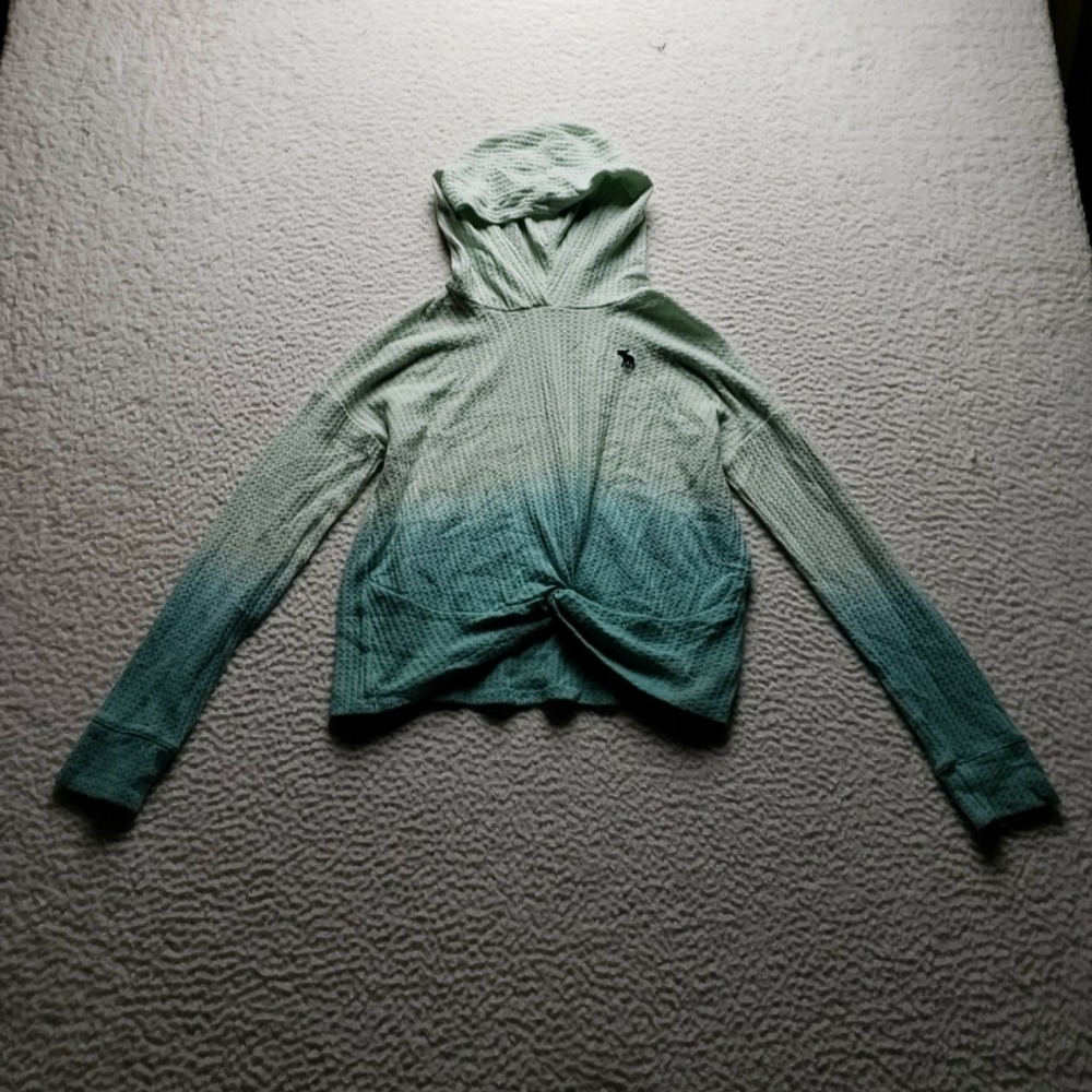 Abercrombie Kids Hoodie Youth 9/10 Green Waffle Knit Twist Front Logo Top